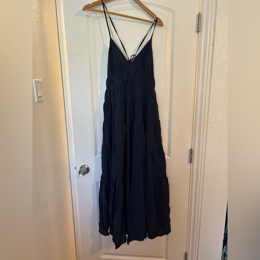 NWT Abercrombie & Fitch Blue Tiered Maxi Dress Flowy Crisscross Back Sundress S - Picture 14 of 16